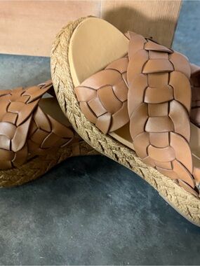 Dolce Vita Braided Leather Espadrille Platform Sandals - Brown